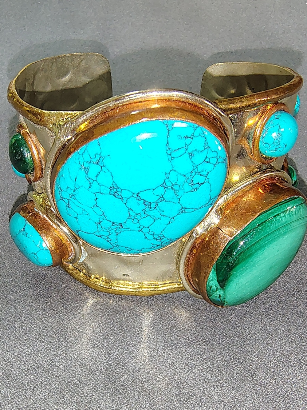 Turquoise & Malachite Statement Cuff Bracelet - Unbranded